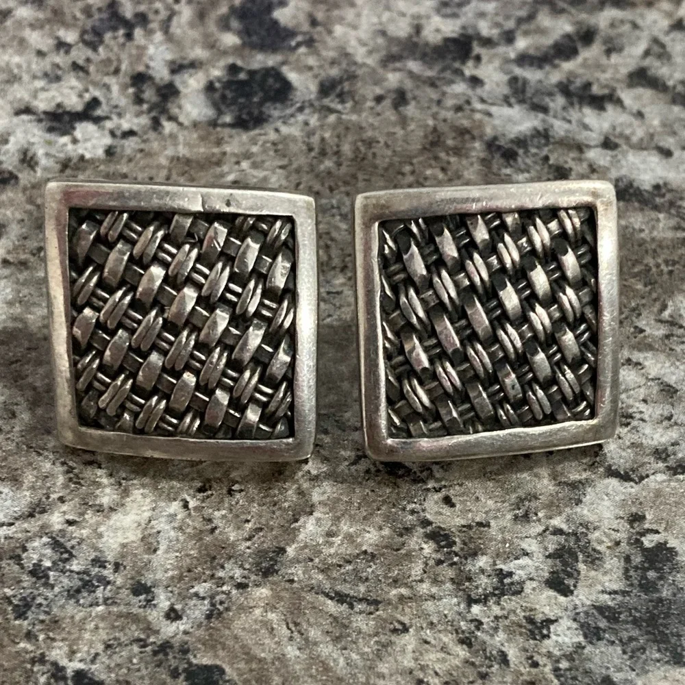 Vintage 925 Sterling Silver Suarti Bali Woven Chainmail Hollow Earrings Signed - Picture 8 of 9